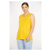 Şans Women's Mustard Plus Size Crew Neck Sleeveless Blouse