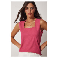 Happiness İstanbul Women's Pink Square Collar Knitted Blouse