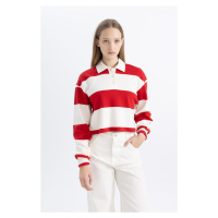 DEFACTO Cool Crop Striped Long Sleeve Polo T-Shirt