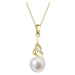 Evolution Group Zlatý 14 karátový náhrdelník s bílou říční perlou a brilianty 92PB00054