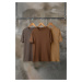 Trendyol Brown-Beige-Grey Slim/Slim Cut Crew Neck Basic 100% Cotton 3-Pack T-Shirt