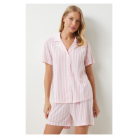 Happiness İstanbul Women's Light Pink White Striped Viscose Shorts Shirt Pajama Set