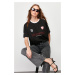 Trendyol Black Oversize/Wide Fit Motto Printed Knitted T-Shirt