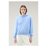 Mikina woolrich cotton fleece logo hoodie modrá
