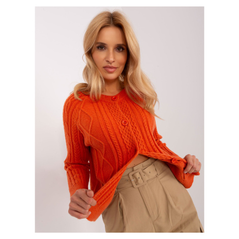 Oranžový dámský svetr na knoflíky Fashionhunters