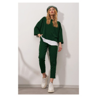 Trend Alaçatı Stili Women's Emerald Green Crew Neck Color Garnish Blouse And Double Pocket Rib S