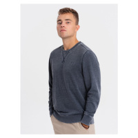 Washed men's sweatshirt with decorative stitching at the neckline - navy blue V4 OM-SSDS-0131