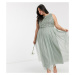 Maya Plus Bridesmaid sleeveless midaxi tulle dress with tonal delicate sequin overlay in sage gr