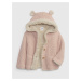 Růžový holčičí svetr s kapucí a umělým kožíškem GAP