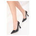 Soho Black Patent Leather Women's Classic Heeled Shoes 18741