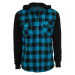 Hooded Checked Flanell Sweat Sleeve Shirt - blk/tur/bl