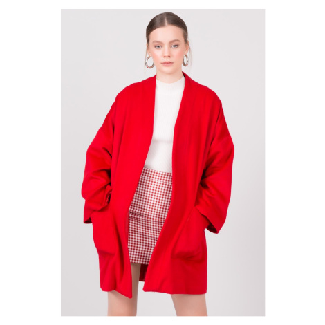 Červený kabát bez zapínání BSL Fashionhunters