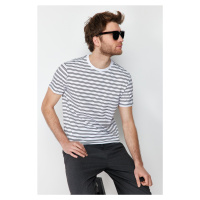 Trendyol White Regular/Regular Fit Striped 100% Cotton T-Shirt