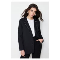 Trendyol Black Collar Stone Detailed Woven Jacket