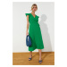 Trendyol Green Double Breasted Ruffle Detailed Linen Look Midi Woven Dress