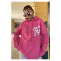 MODAGEN Women's Pink New York City Printed Hoodie Oversized Sweatshirt.