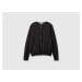 Benetton, Charcoal Gray Crew Neck Cardigan In Pure Merino Wool