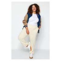 Trendyol Curve Beige Basic Jogger Pletené elastické manžetové tepláky