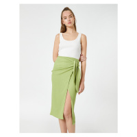 Koton Slit Midi Skirt with Tie Waist Biscuits