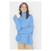 Trendyol Blue Turtleneck Oversize Knitwear Sweater