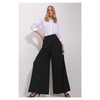 Trend Alaçatı Stili Women's Black High Waist Darted Wide Leg Front Zipper Trousers