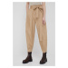 Bavlněné kalhoty Polo Ralph Lauren dámské, béžová barva, široké, high waist