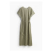 H & M - Šaty ze strukturovaného žerzeje's vázacím páskem - zelená