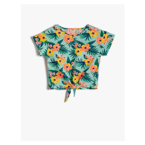 Koton krátké rukávy květinové tričko s vázáním v pase