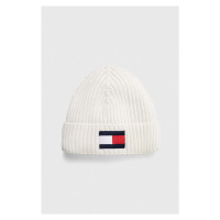 Dětska čepice Tommy Hilfiger bílá barva, z husté pleteniny