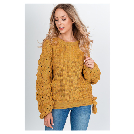Dámský pletený svetr s mašlemi - horčicová Kesi