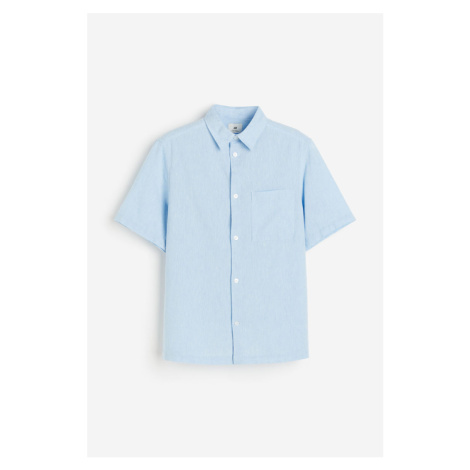 H & M - Košile z lněné směsi's krátkým rukávem Loose Fit - modrá H&M