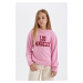 DEFACTO Girl Oversize Fit Wide Pattern Crew Neck Lettered Patterned Knitwear Sweater