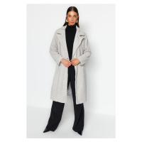 Trendyol šedý oversize široký střih dlouhý kyketový kabát