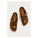 Kožené žabky Birkenstock dámské, hnědá barva, na plochém podpatku, 1018785-Cognac