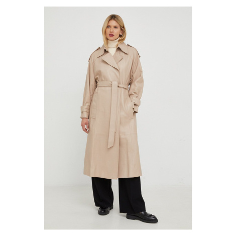 Kožený kabát Ivy Oak dámský, béžová barva, přechodný IVY & OAK