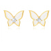 Náušnice ze zlata 585 - malý motýlek, křídla pokrytá bílou glazurou, čirý zirkon