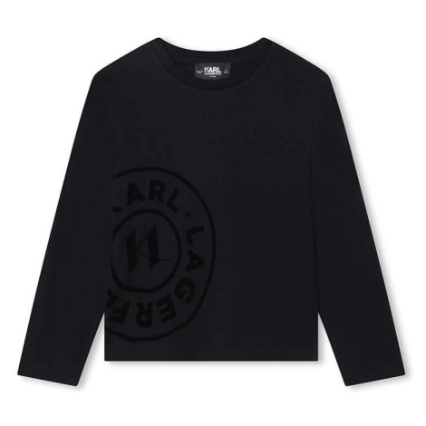 Dětské bavlněné tričko s dlouhým rukávem Karl Lagerfeld černá barva, s potiskem