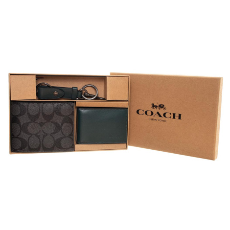 Coach pánský set peněženka šedá a vizitkovník s klíčenkou tmavě zelené