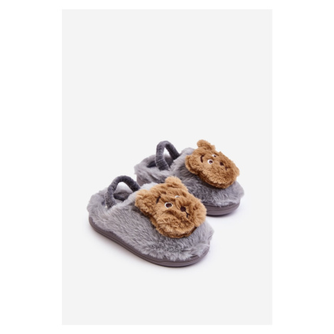 Dětské kožešinové papuče s medvídkem, Grey Dicera Kesi