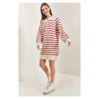 Bianco Lucci Women's Striped Buttoned Soft Knitwear Dress