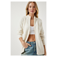 Happiness İstanbul Women's Cream Zippered Knitwear Cardigan