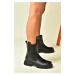 Fox Shoes Black Genuine Leather Daily Women's Boots