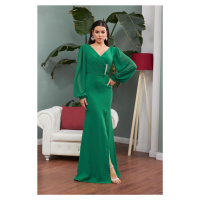 Carmen Emerald Chiffon Buckle Detailed Long Evening Dress