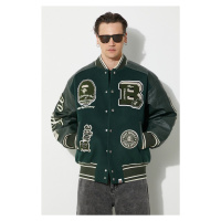 Vlněná bomber bunda A Bathing Ape Bape Patch Coach Jacket zelená barva, zimní, oversize, 1J80141