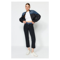 Trendyol Black Color Block Belt Detail High Waist Straight Jeans