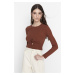 Trendyol Brown Fitted Crew Neck Ribbed Cotton Stretch Knitted Blouse
