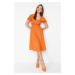 Trendyol Orange Skater/Ballet Opening Balloon Sleeve Midi Woven Dress