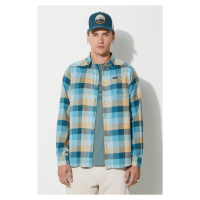 Košile Columbia Cornell Woods Flannel LS pánská, tyrkysová barva, regular, s klasickým límcem, 1