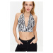 Trendyol Black Printed Barter Fitted Super Crop Stretch Knit Blouse