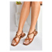 Fox Shoes Women's Tan/Orange Genuine Leather Flip-Flops Sandals